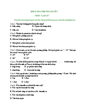 Đề kiểm tra thường xuyên môn Vật lí Lớp 7 (Có đáp án)